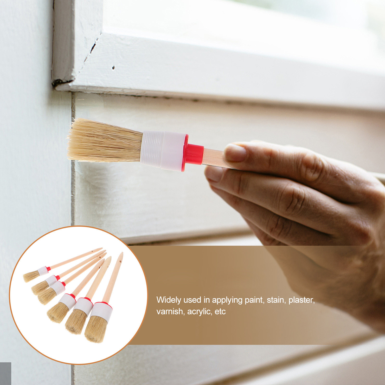 Wood Stain Brush - 6Pcs Flexible Bristle Paint Brushes Wood