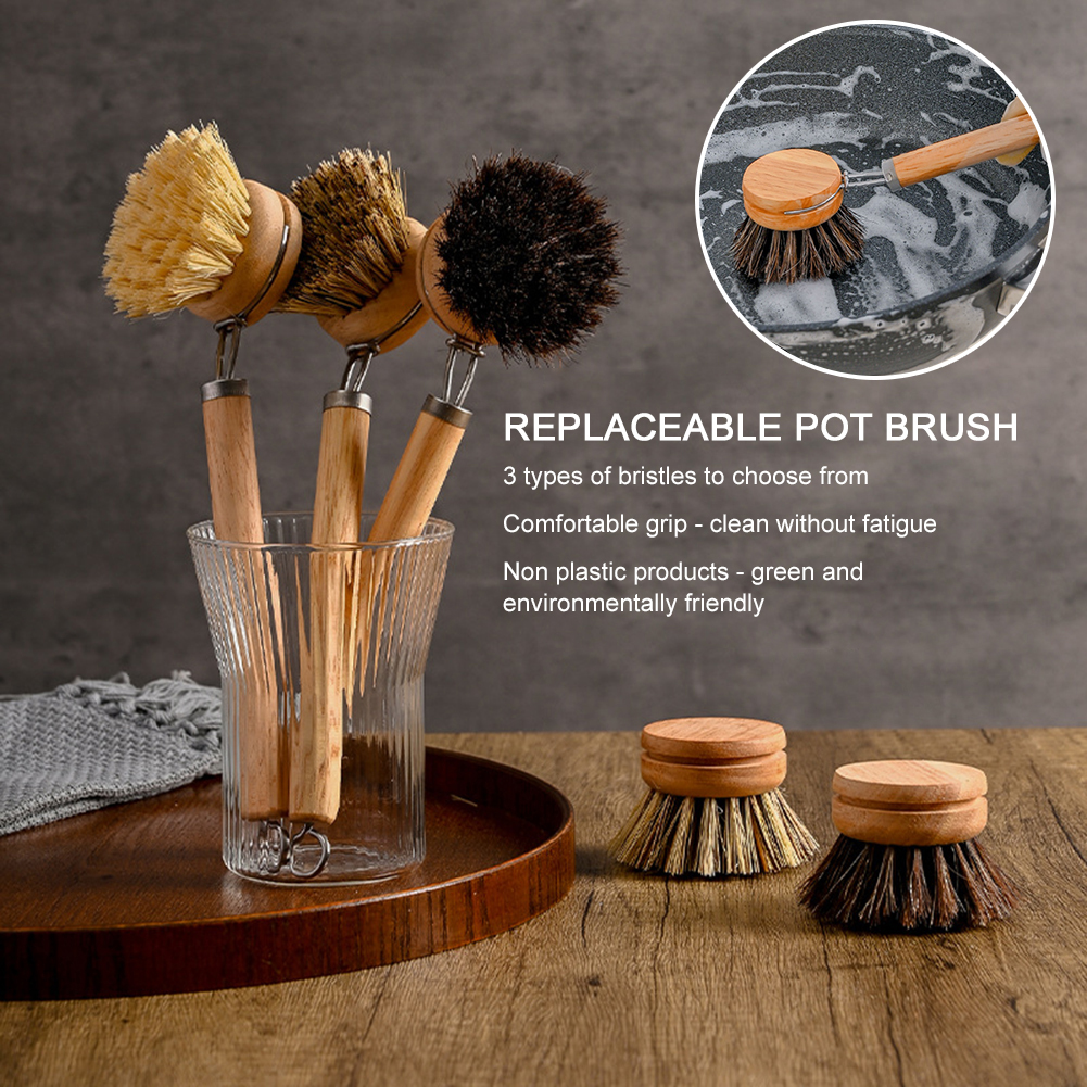 Wood Stain Brush - Replaceable Dish Brush Wooden Handle Stain